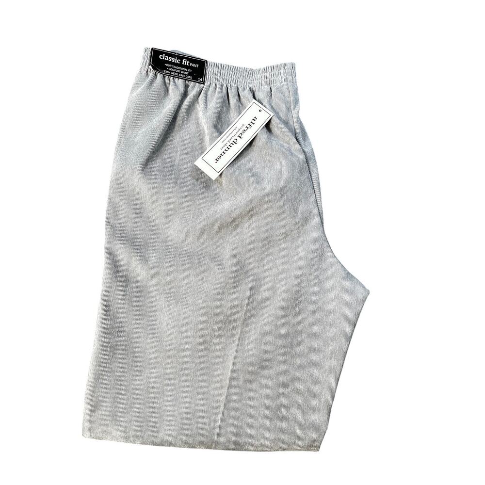 alfred dunner women's NWT size 14 classic fit grey cords pull on dress pants